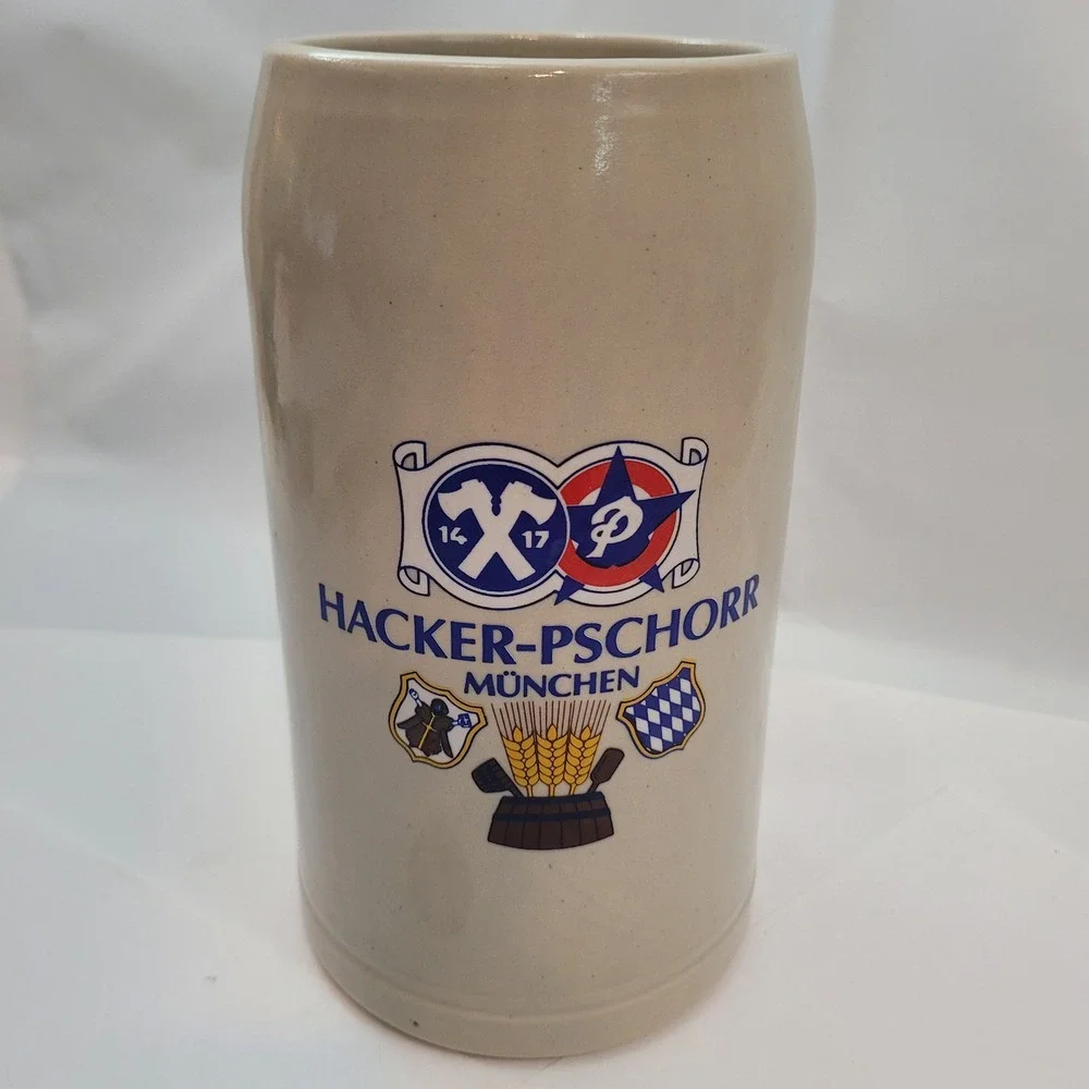 Hacker-Pschorr Beer Stein 1L German Stoneware Munich Grey Salt Glaze Mug